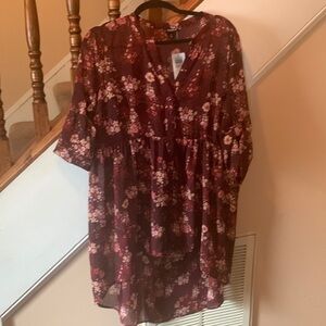 Torrid Sheer Floral Animal Print Tunic NWT